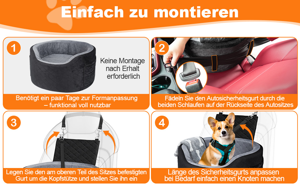 Автокрісло для собак - чорне автокрісло-бустер для маленьких собак з 28D Memory Foam, неслизький водонепроникний підкладка, переноска для подорожей з кишенями для зберігання та ковдрою, сірий (01-Чорний)