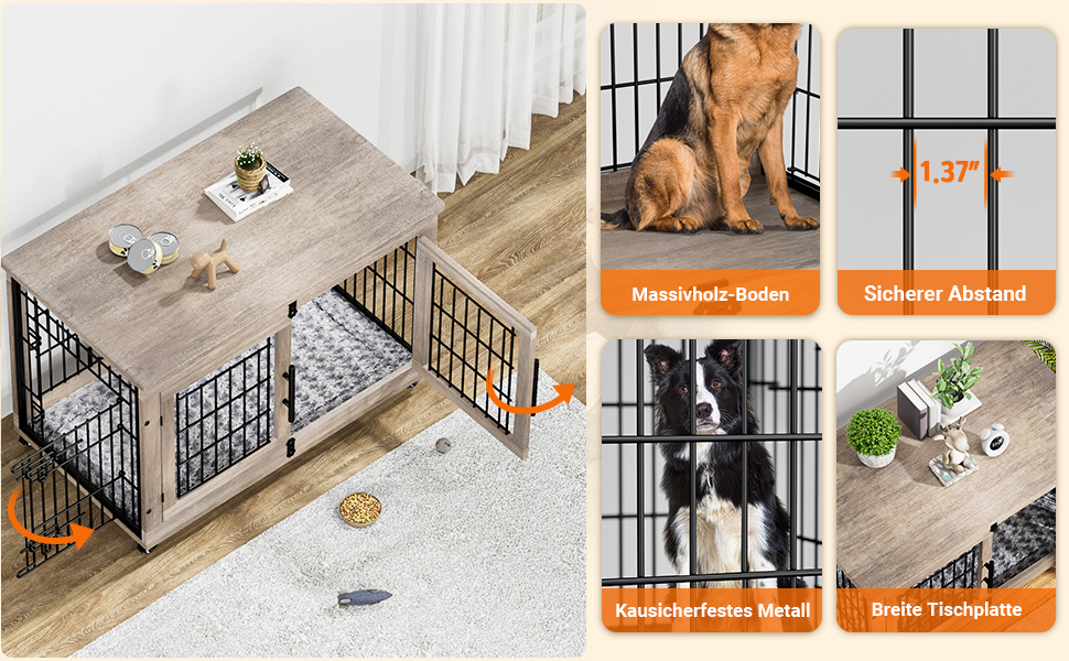 Кіяпал Будка для собак у дім з подушкою, сучасна будка для собак середніх та великих порід до 32 кг, 98x64x68 см, сіра