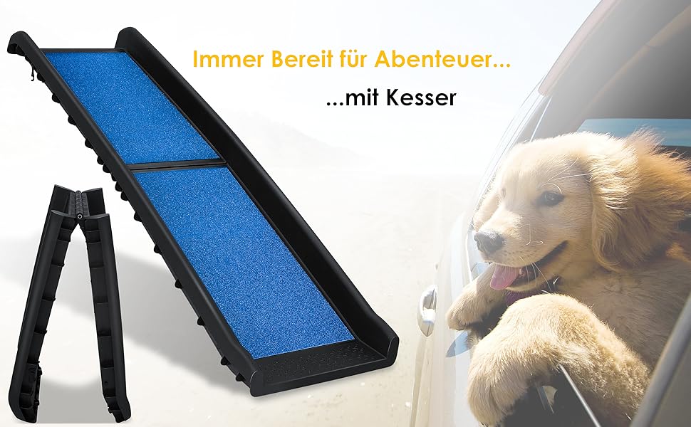 Східці для собак KESSER® - пандус у багажник авто, до 90 кг, 156x40 см, синій