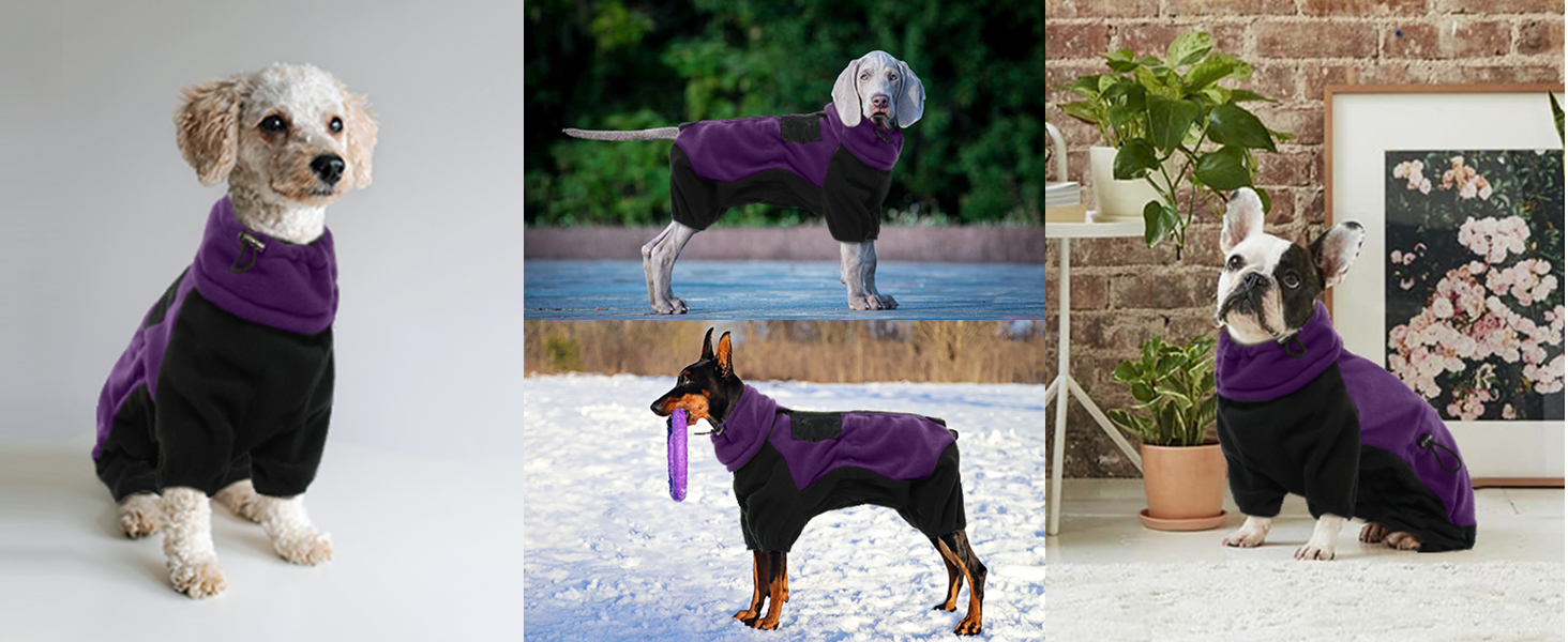 Пуловер для собак, тепла куртка з флісу, костюм для середніх собак, костюм-комбінезон з ніжками, пуловер для собак, теплий халат з флісу, костюм для собак Hunter Fleece (Хакі, фіолетовий)