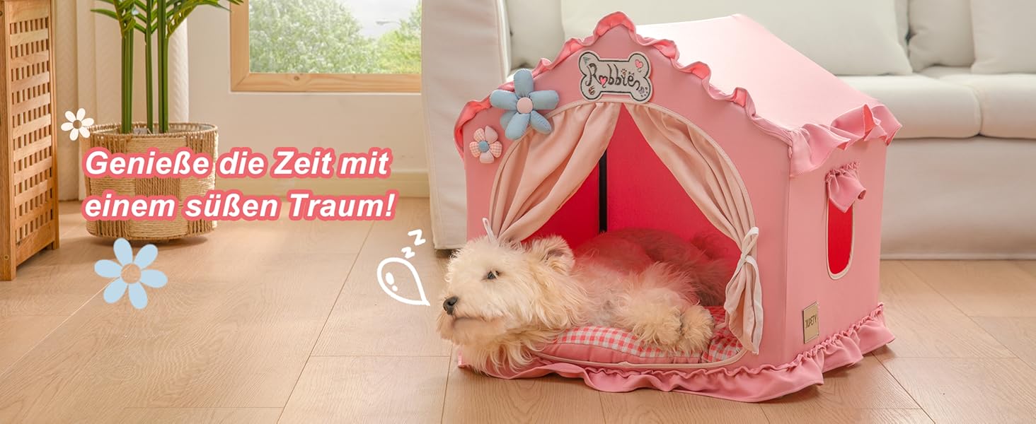 Будка для собак Jiupety, рожева, для дому, 43x43x43 см, складана, для собак 4-9 кг