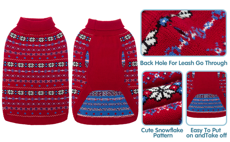 Пуловер для собак BINGPET з мотивом сніжинок, теплий, в'язаний, для собак та котів, зимовий одяг для тварин, розмір S