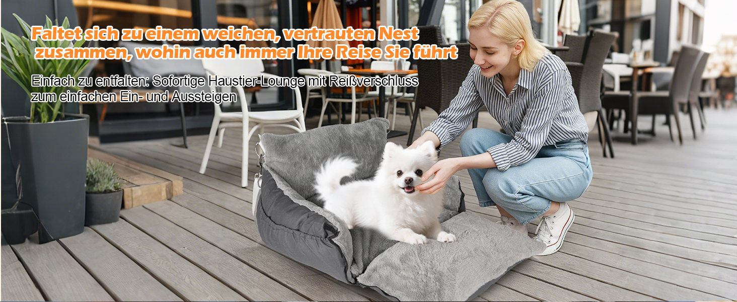 Автокрісло для собак 3-в-1 з розкладним ліжком – переносна автолюлька для маленьких собак, з м'яким матрацом, для переднього або заднього сидіння, внутрішнє та зовнішнє використання (02-Сірий)