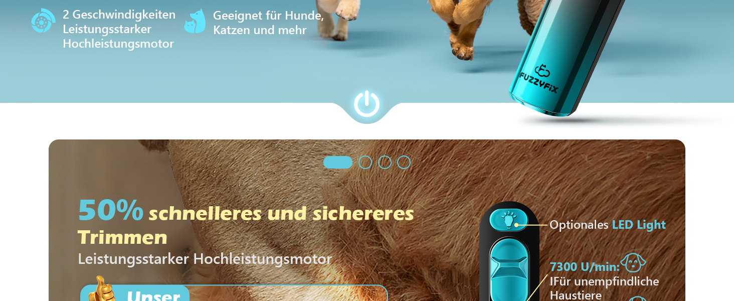 Машинка для стрижки собак Leise з LED-підсвічуванням, 2 швидкості, для догляду за обличчям, вухами, лапами. Блакитна