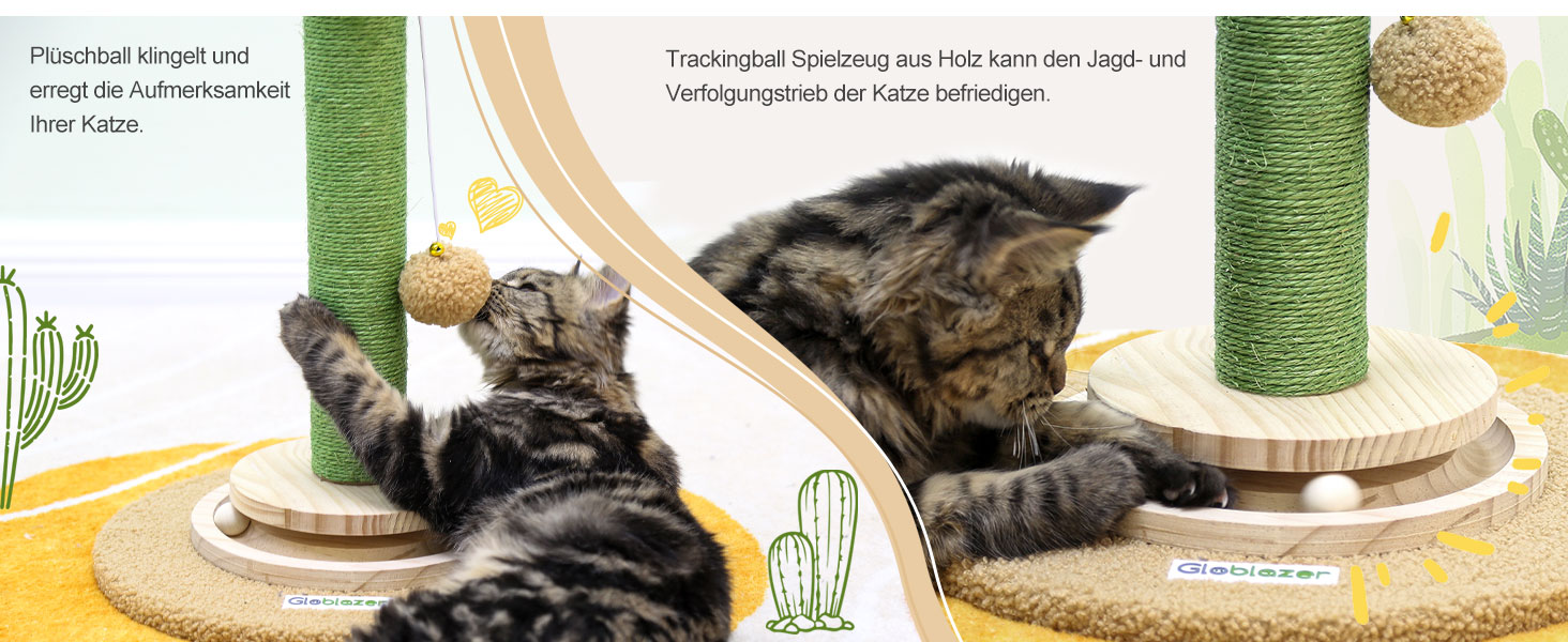 Котячий комплекс Globlazer з когтеточкою, великий, 90х50 см, 2 в 1 з іграшками, товстий стовпчик з сизалю, м'який, для великих котів (зелений)