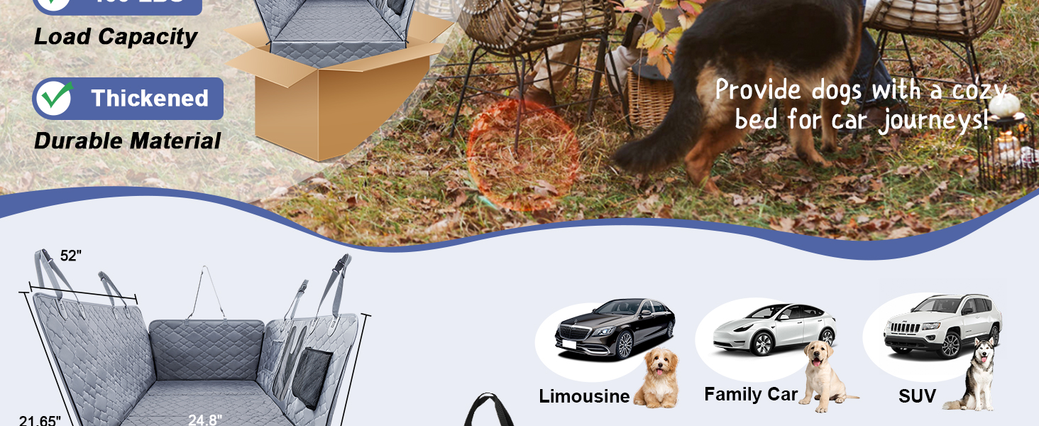 Захисний чохол на сидіння для собак Dorifine з PU-шкіри - килимок для собак на заднє сидіння з твердим дном, 147x75 см, 181 кг, водонепроникний, стійкий до подряпин, антиковзкий (сірий)