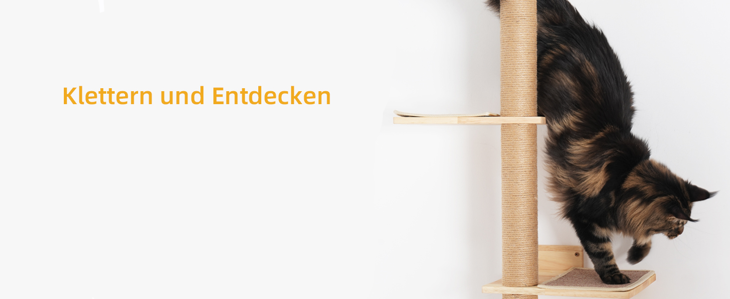 Багатоярусна кігтеточка-стінка для котів з 5 сходами, 5-ярусні полиці для відпочинку та ігри, з міцними кігтеточковими стовпчиками, з антиковзними килимками, для великих котів