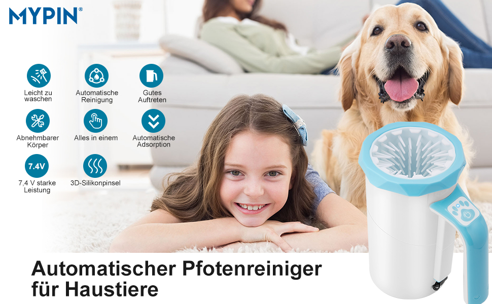 Автоматичний мийка лап для собак MYPIN, 7.4V, портативна, для великих собак та котів (блакитний)