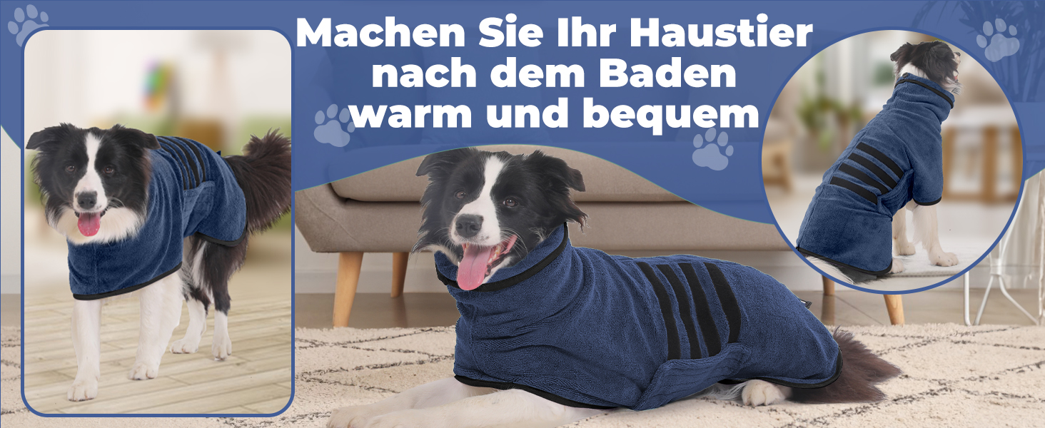 Рушник для собак з мікрофібри, халат для собак середніх та великих порід, швидковисихаючий, халат для собак з клямками (темно-синій XXL 2XL)