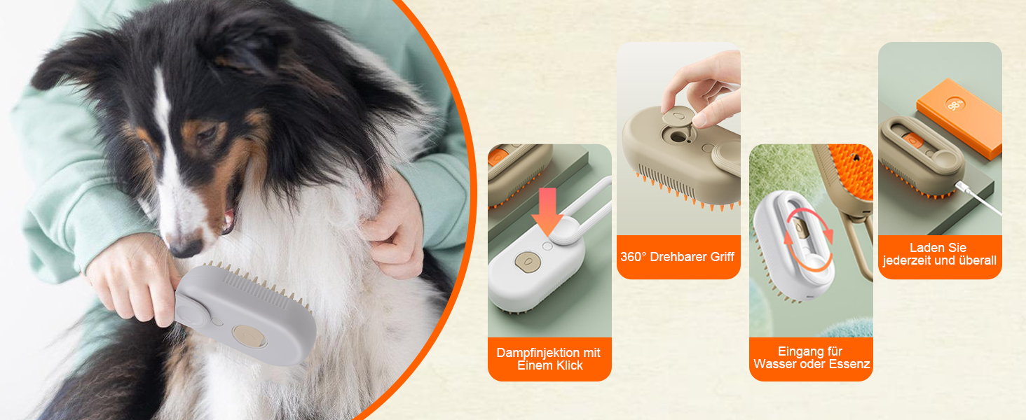 Парова щітка для котів та собак, 2 шт. Зі спреєм, знімна, портативна. Для короткої та довгої шерсті. (Білий + Хакі)