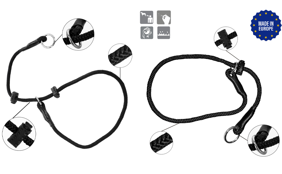 Нашийник для собак Dingo Gear, ручної роботи, міцний шнур, 2 обмежувачі, водонепроникний, для K9-тренувань, IGP, агітація, кусання, слухняність, чорний, L (S04049)