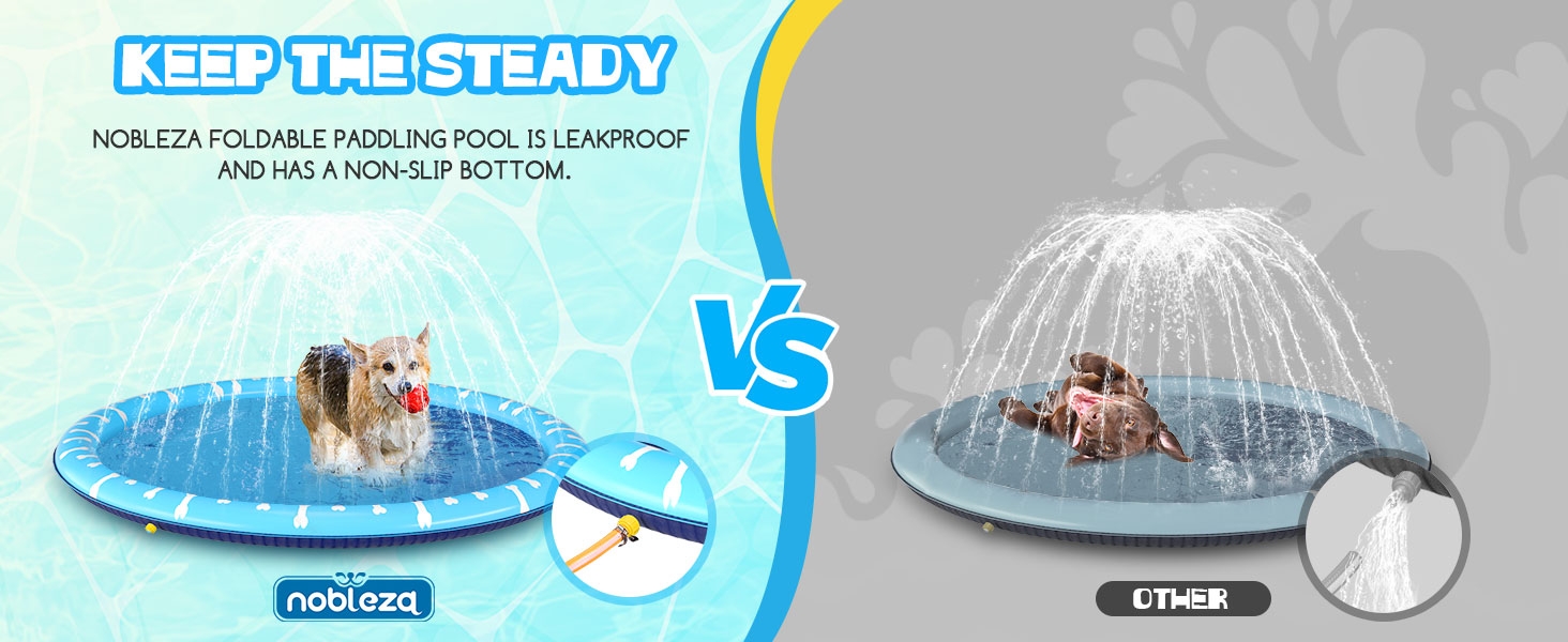 Надувний басейн для собак Nobleza D140см, Splash Pad для великих та маленьких собак, антиковзаюча підстилка, блакитний та світло-блакитний
