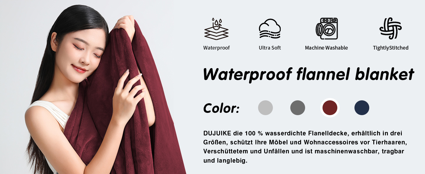 Водонепроникний килимок DUJUIKE для собак та котів, 76x102 см, бордовий (фланель)