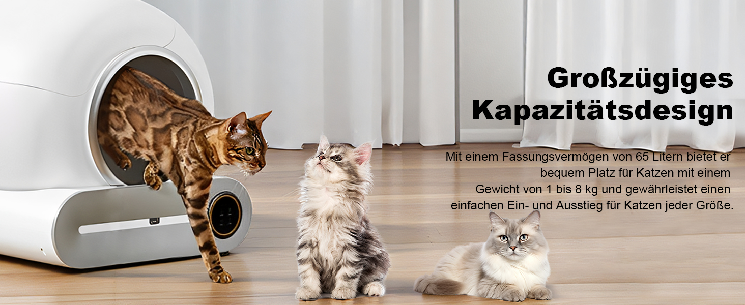 Автоматичний туалет для котів Katzenklo з самоочищенням, 65л, XXL, без запаху, з керуванням через додаток, для 2+ котів