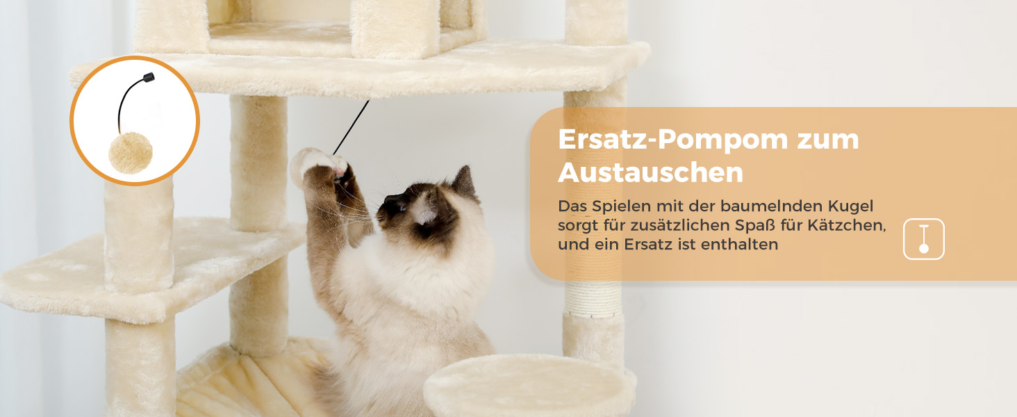 PAWZ Road Дряпка для котів велика, 184 см, 7 стовпів сизалю, гніздо, кошик, для дому, бежевий