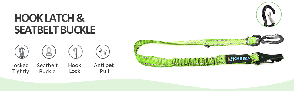 Автомобільний поводок для собак IOKHEIRA: безпечний, регульований, з універсальним з'єднувачем (неоновий зелений)