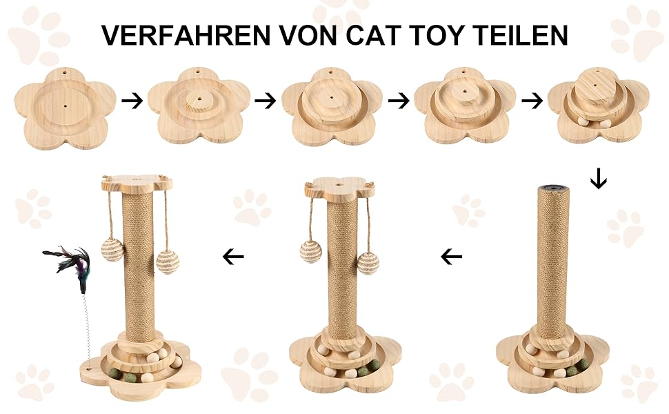 Котячий когтетоп Newofview: когтетоп-стійка 40 см з іграшками, м'ячиком, обертовим диском, пір'ям та мотузкою з сизалю