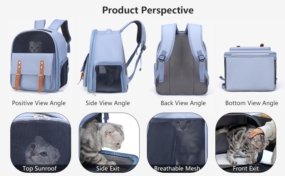Рюкзак для собак та котів PETCUTE до 8 кг, з внутрішньою страхувальною лінією, дихаючий, з вікном, знімний килимок, блакитний