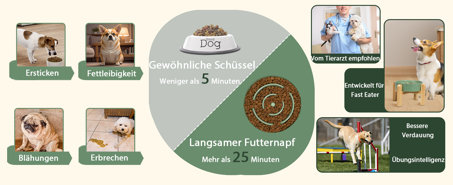 Миска для собак Antischlingnapf Keramik Erhöшена - керамічна миска для собак на бамбуковому підставці - миска для повільного годування - для маленьких та середніх собак - біла - діаметр 17 см