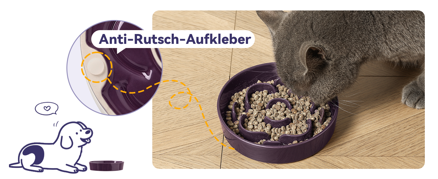 Керамічна годівниця для собак маленьких порід з антислизьким дном - годівниця для собак та котів - підходить для сухого та вологого корму - фіолетовий колір - 180г, маленька