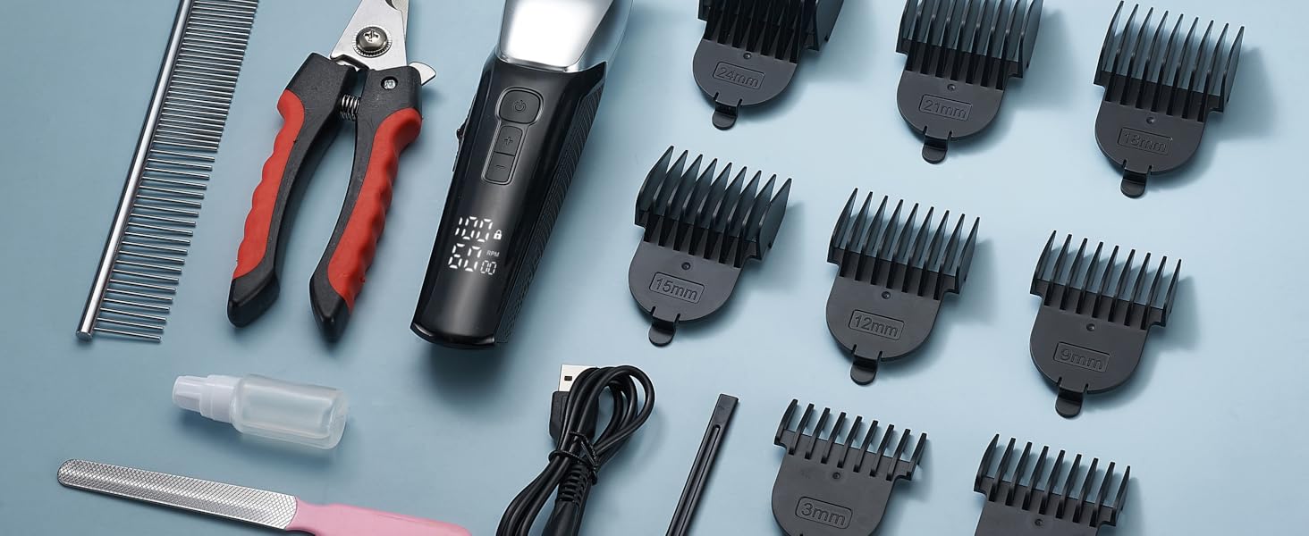 Бездротова машинка для стрижки собак та котів BarberBoss QR-9083 з 8 насадками, LED-дисплеєм та 4 швидкостями