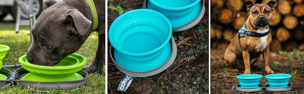 Складані миски для собак Colapz 2 шт. з чохлом для подорожей - портативні миски для води та корму для собак та котів, силікон, придатні для миття в посудомийній машині, кемпінг та відпочинок на природі