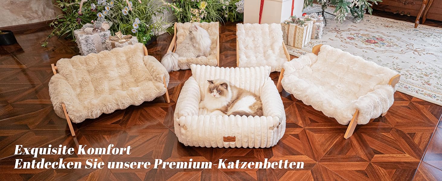 Катяме місце CheerPals з бука, 70x47 см: велике ліжко-софа для котів з м'якою знімною наволочкою, витримує до 15 кг