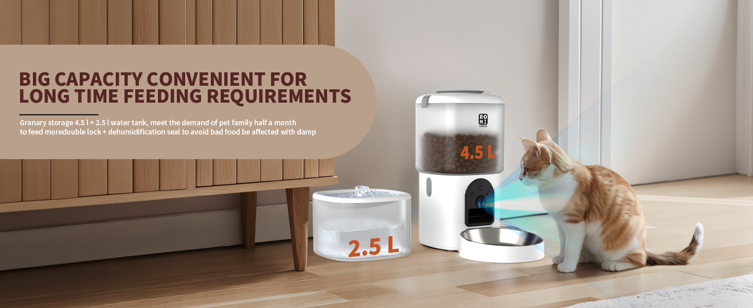 Автоматичний годівник для котів Romiromi з Wi-Fi, 4.5L, сталевий миска