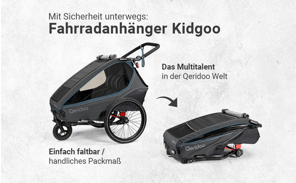 Qeridoo Kidgoo 2: Причіп для велосипеда на 2 дітей з підвіскою та системою ARS, коляска-візок, причіп-велосипед для дітей, складаний, 45L, Navy Blue