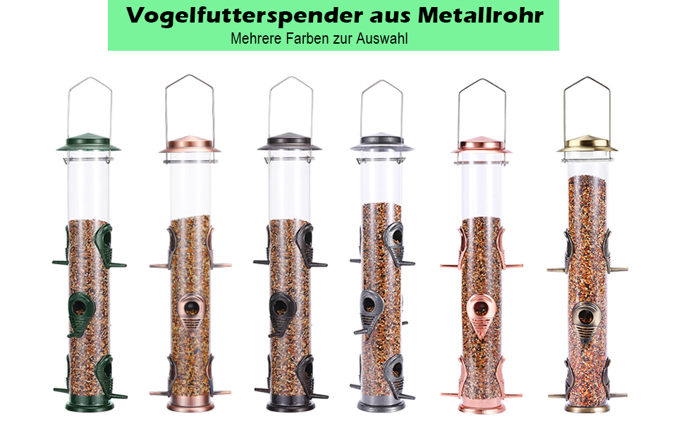 Годівниця для птахів Mixxidea з металевої труби для саду, балкону, 6 портів, сірого кольору