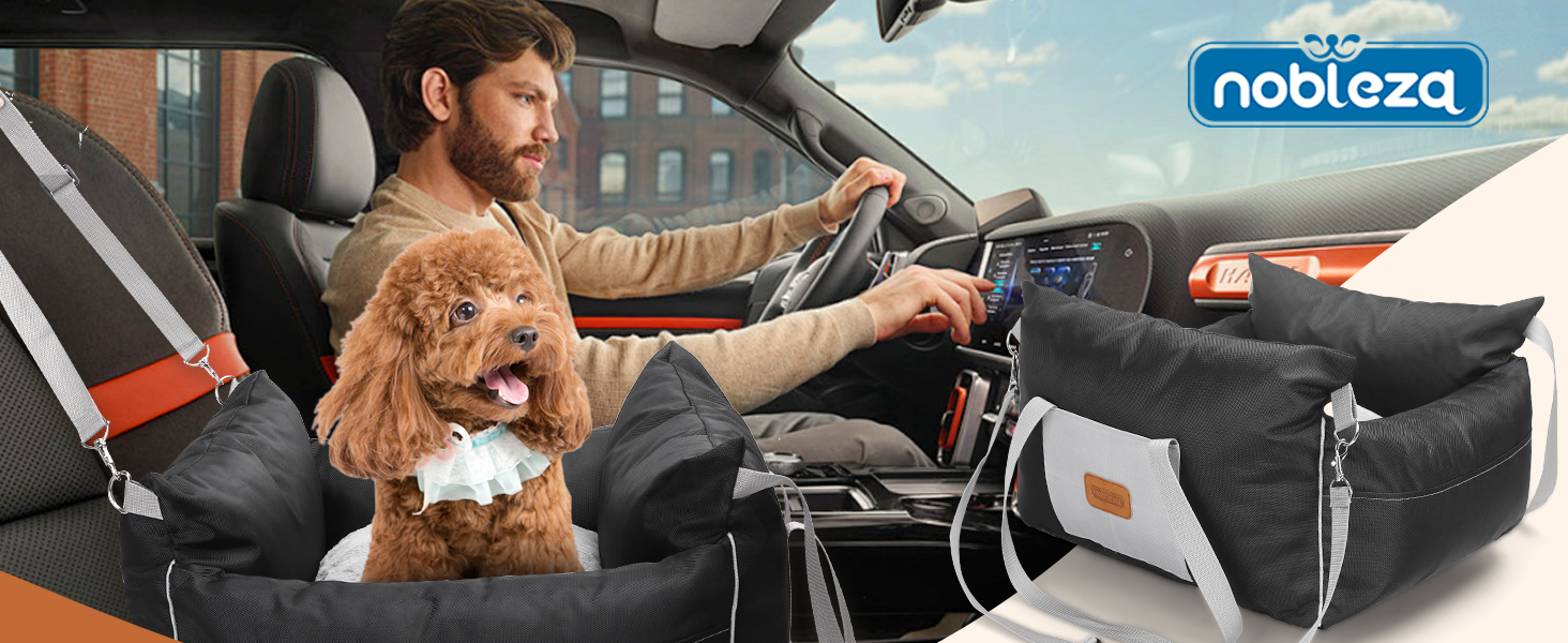 Автокрісло для собак Nobleza: зручне та миється, з кишеньками та двостороннім матрацом, L58x56x33 см, Oxford, на всі сезони