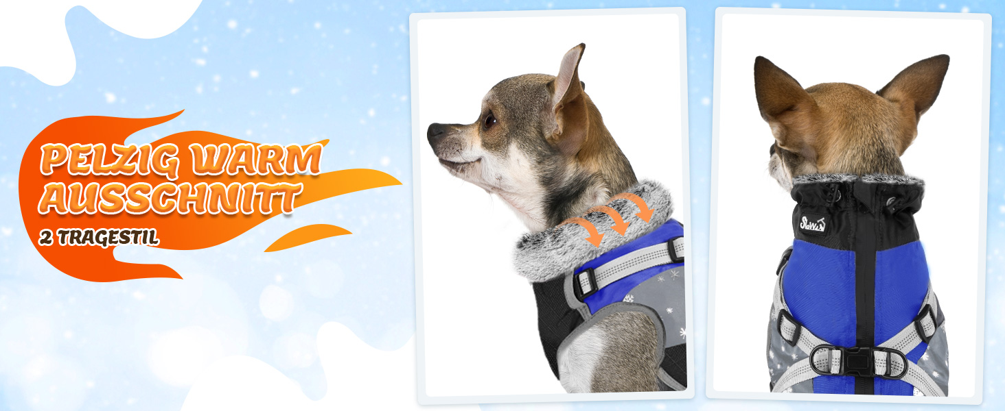 Зимовий теплий одяг для собак: водонепроникна флісова куртка з кріпленням для повідка. Підходить для собак маленьких, середніх та великих порід (XS, Синій)