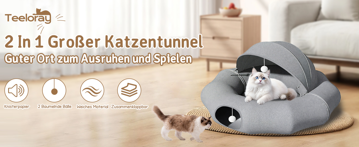 Туннель-лежанка для котів Teeloray Road, сірий, діаметр 90 см - іграшка-лежанка для котів, тунель-схованка