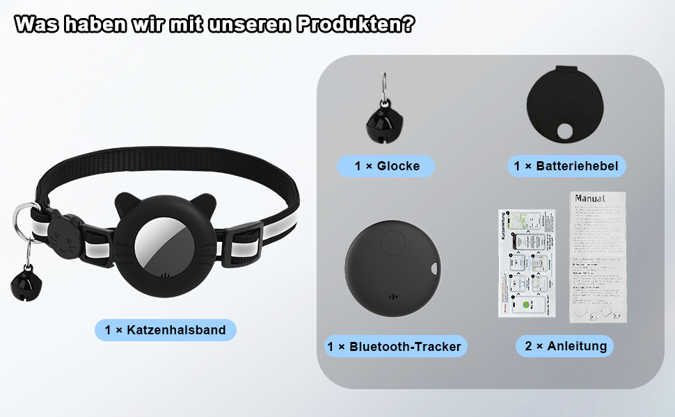 Робофан SmartTag ошийник для кота з GPS трекером, відбиваючий, сумісний з Apple Find My (тільки iOS), чорний