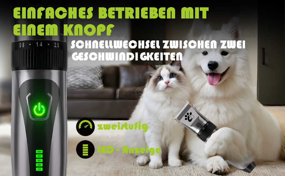 Професійна машинка для стрижки котів та собак Leise, електрична, бездротова, чорна