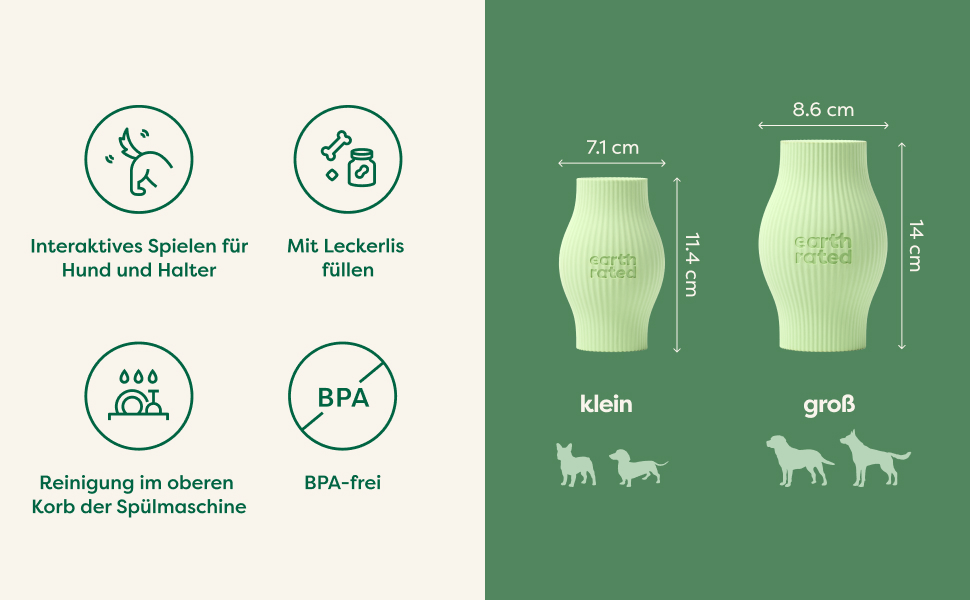 Earth Rated Диспенсер для ласощів для собак, іграшка-головоломка, велика, зелена, з натурального каучуку, для дорослих собак та цуценят, безпечна для миття в посудомийній машині та заморожування