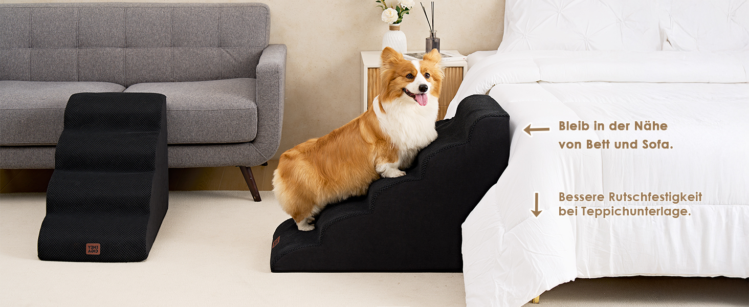 Сходинки для собак EHEYCIGA: 50 см, 4 сходинки, для маленьких собак, на диван/ліжко, з високощільним губчастим матеріалом, знімний та миючий чохол, антиковзне покриття, сірий (40 x 50 x 30 см)