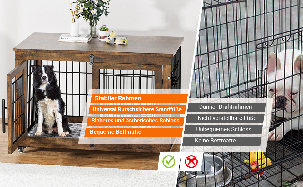 Кіяпа - Будка для собак у дім з подушкою, сучасна будка для собак з двома дверцятами та колесами, для великих собак до 70 кг, 98x64x68 см, (Рустичний коричневий, L)