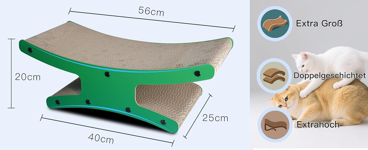 Кігтеточка для котів з будиночком - XL, двостороння картонна кігтеточка 56x26x20см - стабільне ліжко, місце для відпочинку та іграшка-м'ячик з дерева