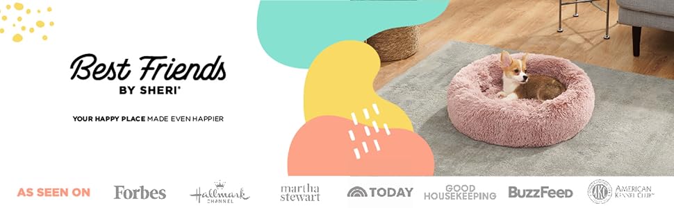 Круглий лежак для собак та котів Sheri The Original Calming Donut - м'який штучний хутро, пудрово-рожевий, 58x58x18 см