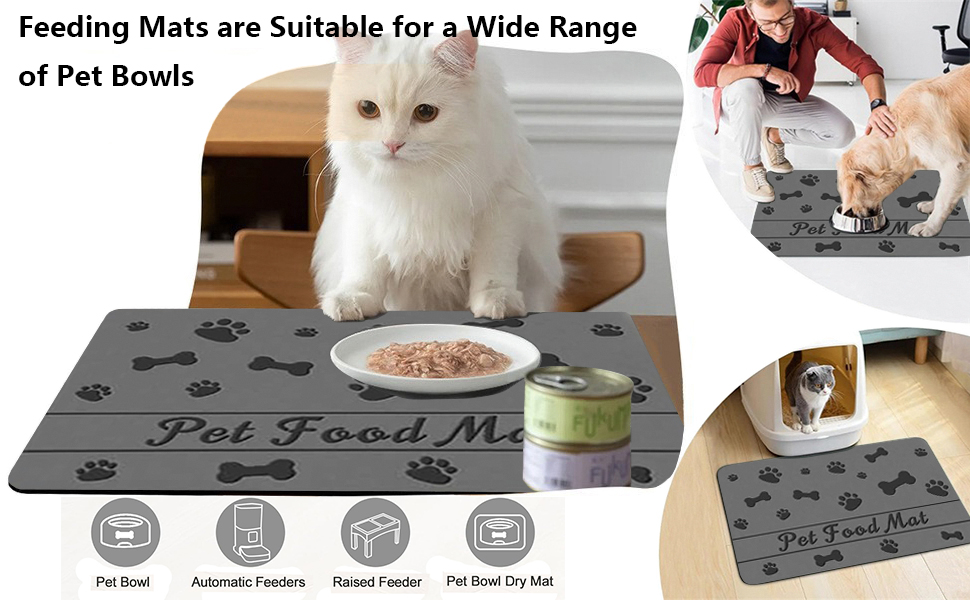 Килимок для годівлі котів та собак: супер вбираючий, неслизький, 30x50 см (Сірий)