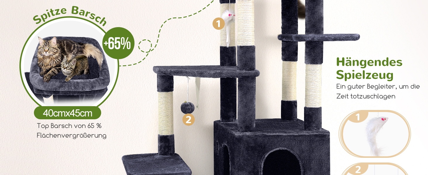 Драбина для котів Globlazer XL, бежева, 156 см, з будиночком, сизаль, іграшки