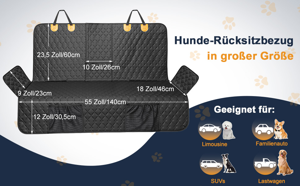 Захисний чохол на заднє сидіння автомобіля для собак, водовідштовхуючий, антиковзний, з 2 ременями безпеки, чорний