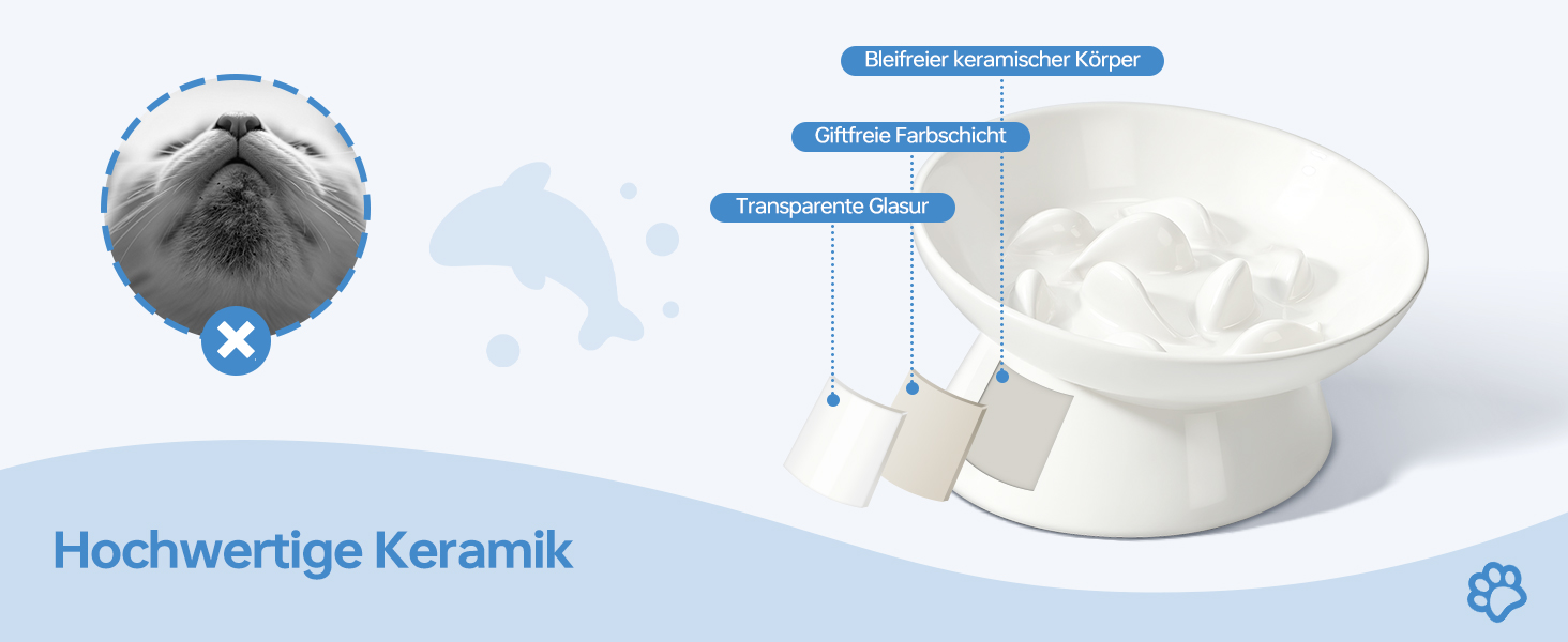 Керамічна миска для котів з підняттям, протиковзаюча, для повільного годування, біла