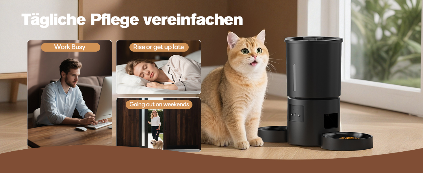 Автоматичний годівниця для котів AONBOY з двома мисками та Wi-Fi: 5L, таймер, для сухого корму, чорна