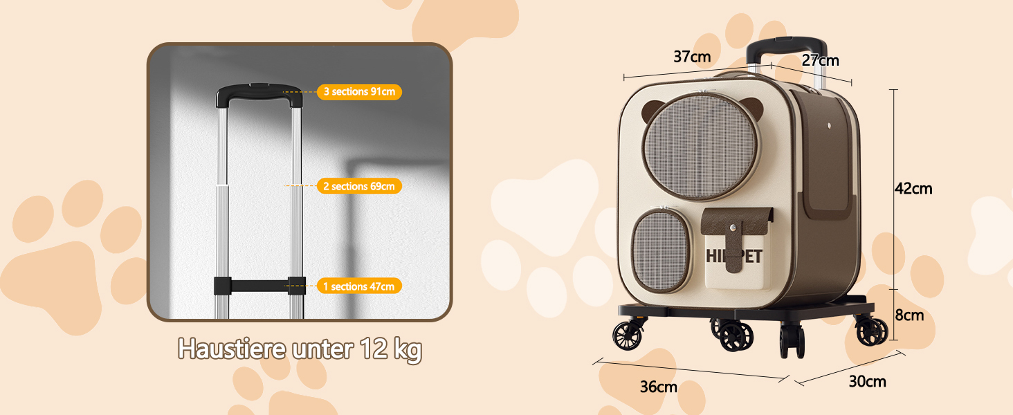 Рюкзак для тварин Galatée з колесами, зручний рюкзак для котів з знімними колесами, ролер-переноска для тварин, рюкзак для собак, ідеальний для подорожей/походів/відпочинку на природі (Блакитний)