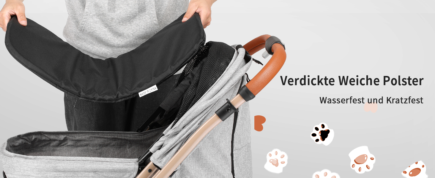 Візок для собак EchoSmile, складаний, до 20 кг, для маленьких та середніх собак та котів, з регульованою ручкою, амортизаторами та знімним чохлом (сірий)