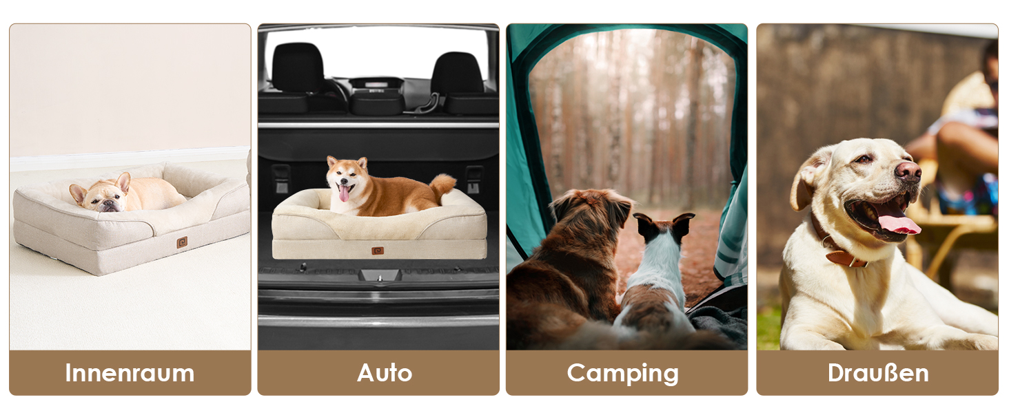 Ортопедичне ліжко для собак середніх порід EHEYCIGA, 91x68x17.5 см, Memory Foam, водонепроникне, з бортиками, антиковзаюче, бежеве