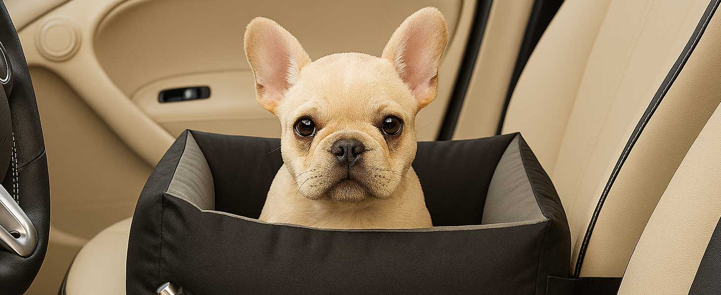 KING DOG Автокрісло для собак до 8 кг. Транспортна переноска для автомобіля з кріпленням на ремінь безпеки та м'яким килимком. Складається, легко миється. Підходить для SUV та легкових автомобілів (55 x 55 см, чорно-сірий)