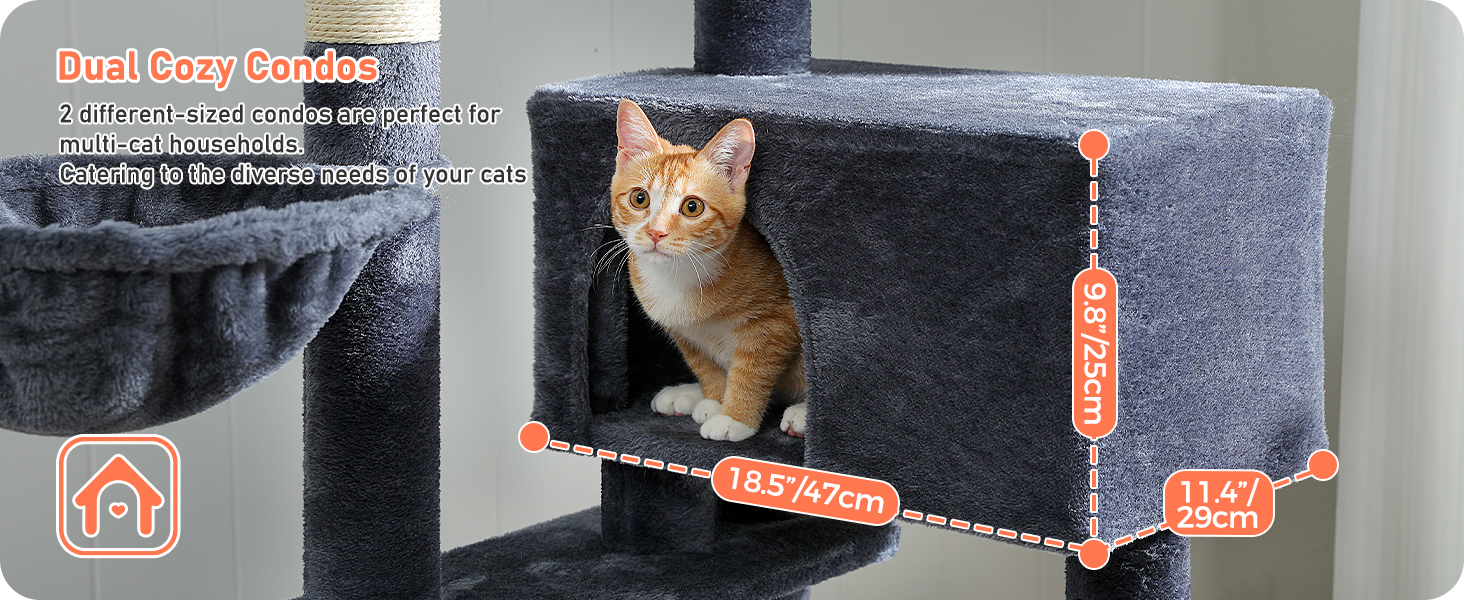 Кігтеточка PETEPELA 143 см з подушкою, кігтеточними стовпчиками, двоповерховим будиночком для котів – велика, зелена (темно-сіра)